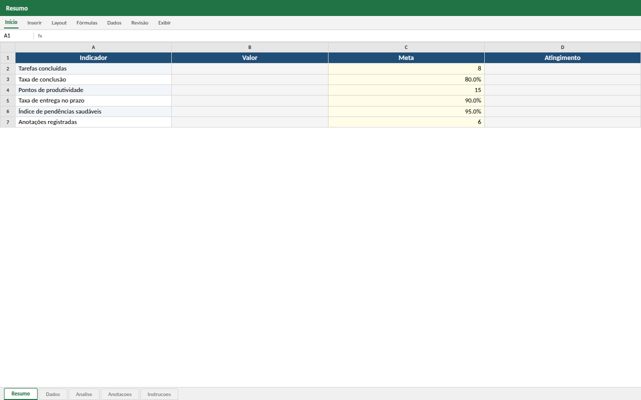 Prévia da planilha Agenda e Organização Diária de Produtividade — planilha Excel para download