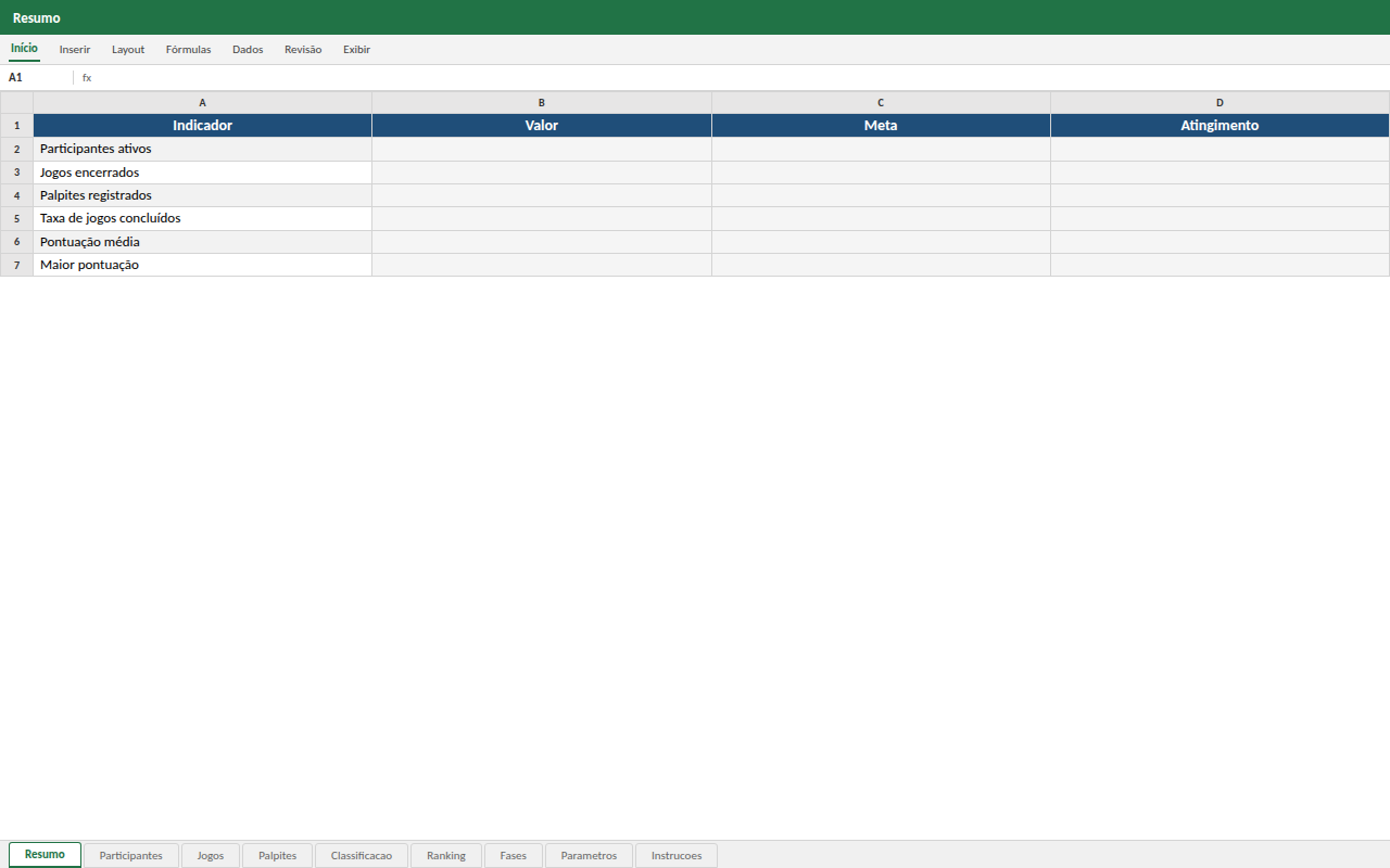 Prévia da planilha Bolão da Copa do Mundo - Controle Executivo — planilha Excel para download