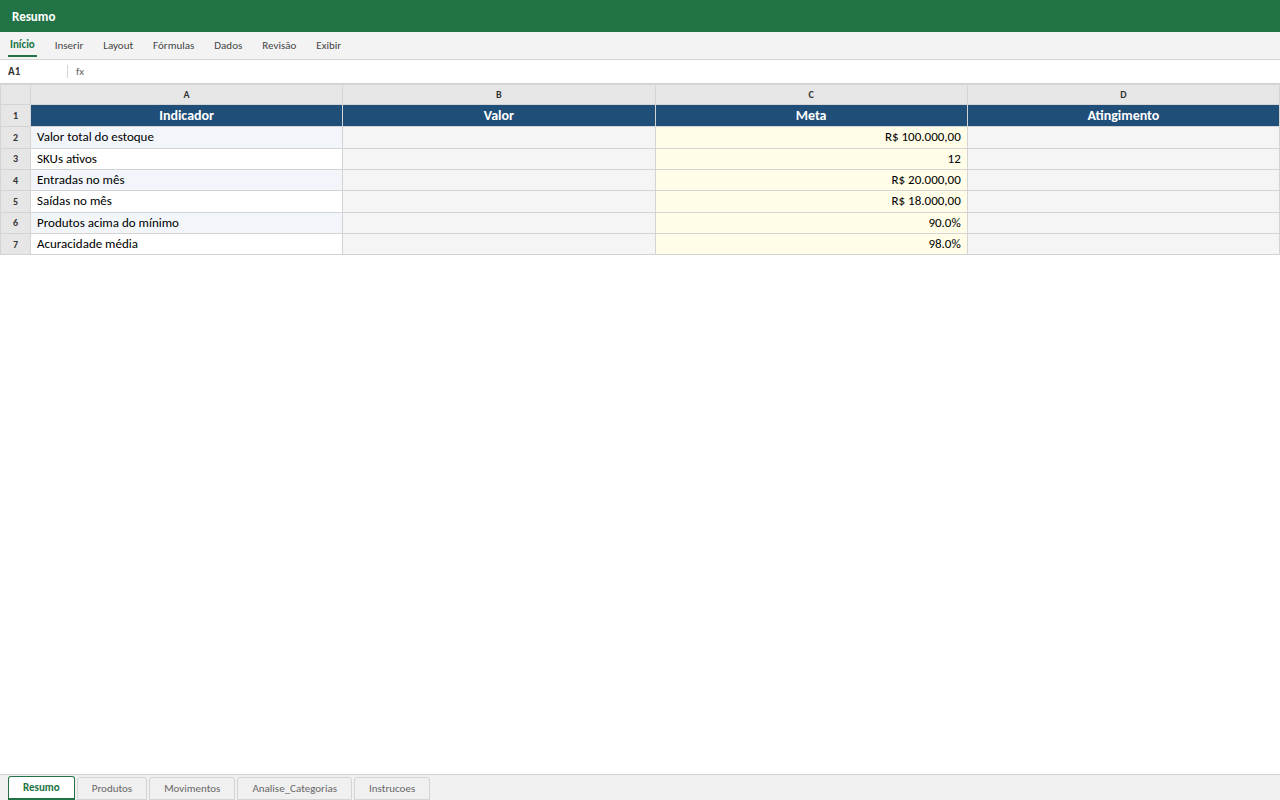 Prévia da planilha Controle e Gestão de Estoque com Fotos, Entradas e Saídas — planilha Excel para download