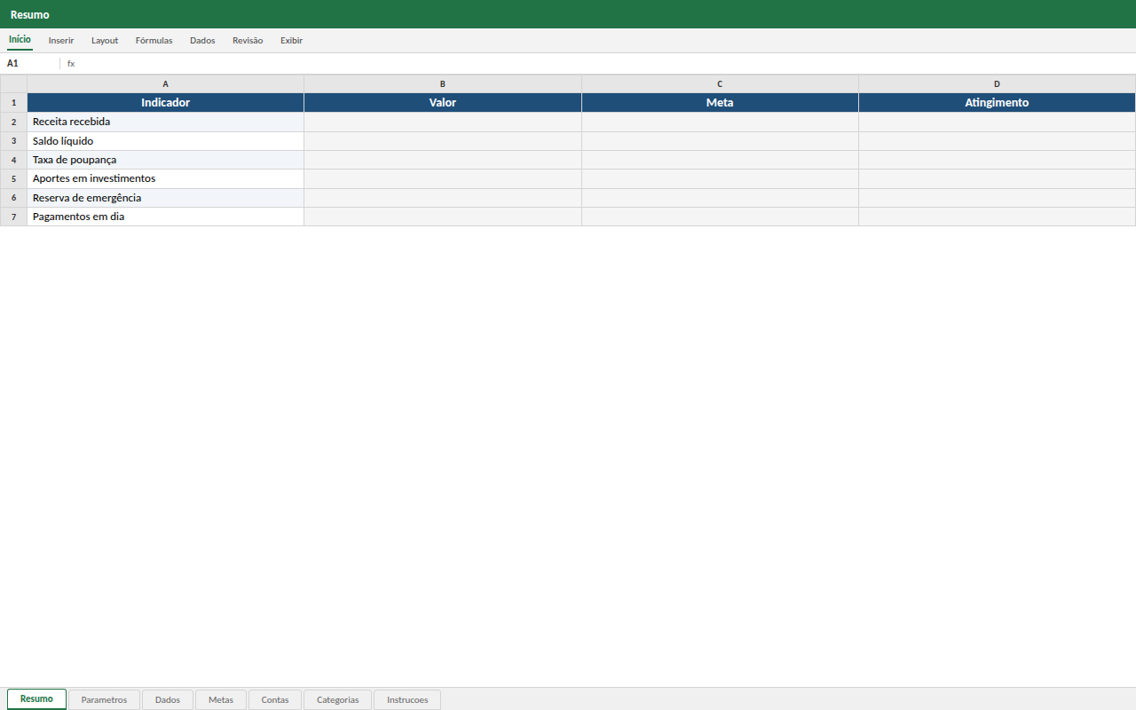 Prévia da planilha Controle e Gestão de Fluxo Financeiro Pessoal e Familiar — modelo Excel com 1º download grátis